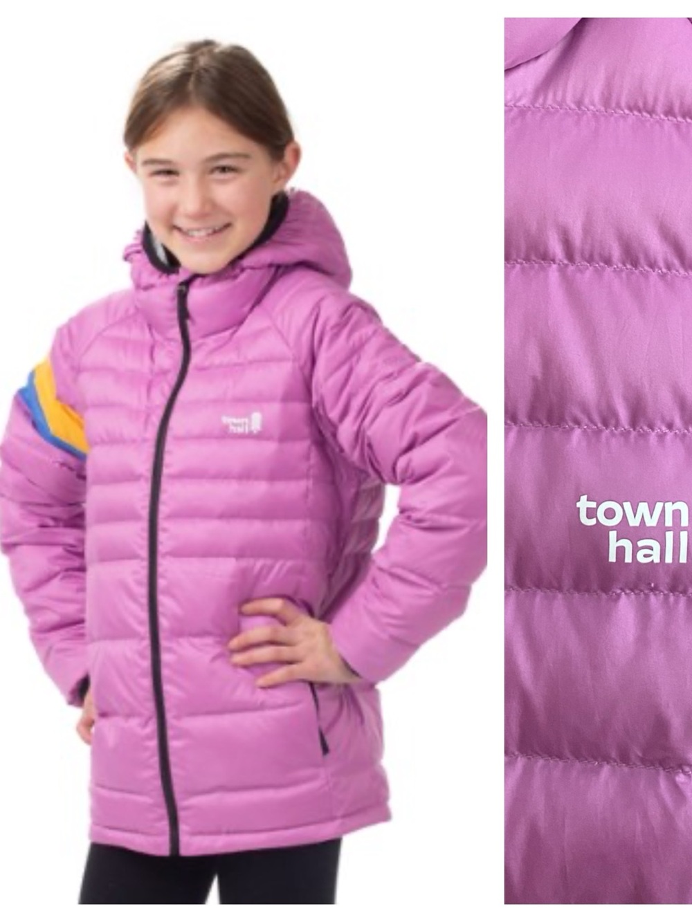 Town Hall Outdoor Co. Kids Purple Down Town Puffy Insulated Jacket Coat Large